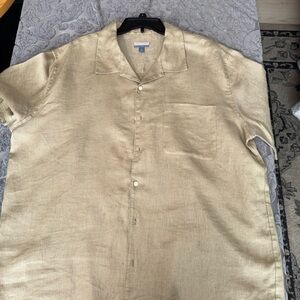 Breakwater men’s khaki tan 100% linen Short Sleeve resort Shirt Sz xl